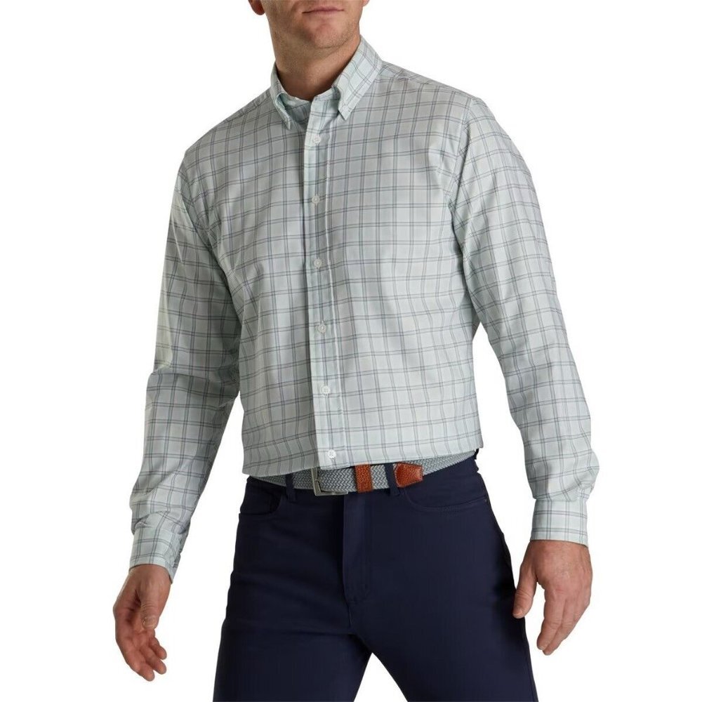 NWT Footjoy Men's Woven Plaid Long Sleeve Cotton Shirt